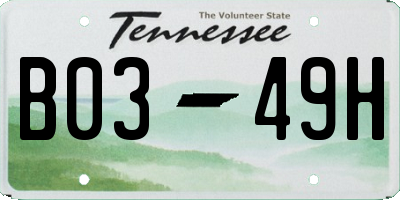 TN license plate B0349H