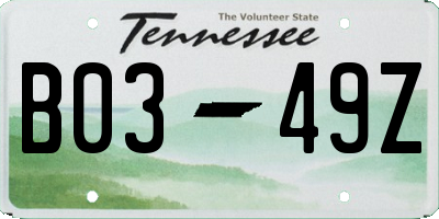 TN license plate B0349Z