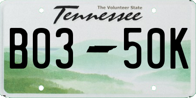 TN license plate B0350K