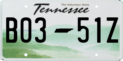 TN license plate B0351Z