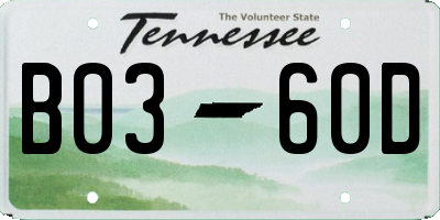 TN license plate B0360D