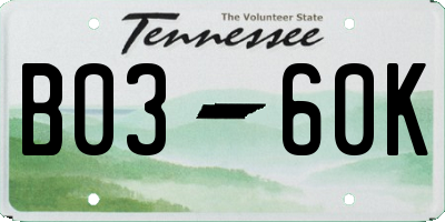 TN license plate B0360K