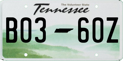 TN license plate B0360Z