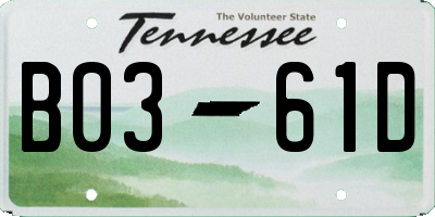 TN license plate B0361D