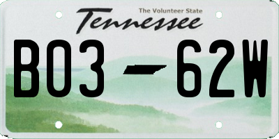 TN license plate B0362W