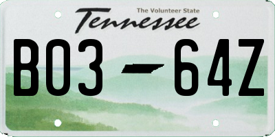 TN license plate B0364Z