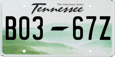 TN license plate B0367Z