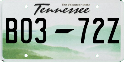 TN license plate B0372Z