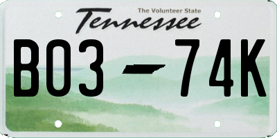 TN license plate B0374K