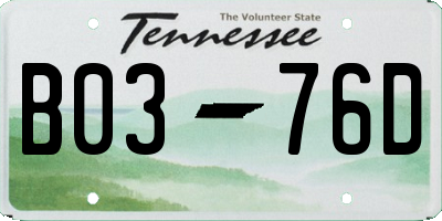 TN license plate B0376D