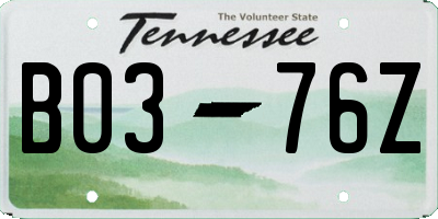 TN license plate B0376Z