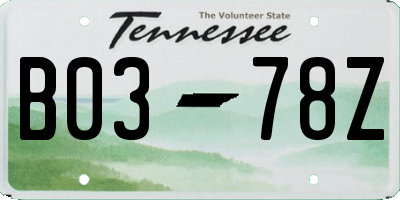 TN license plate B0378Z