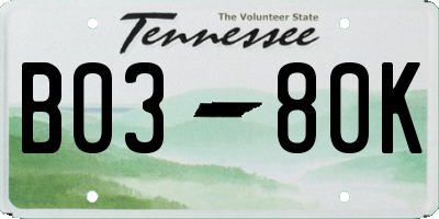 TN license plate B0380K
