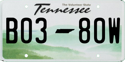 TN license plate B0380W