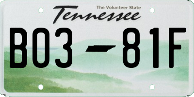 TN license plate B0381F