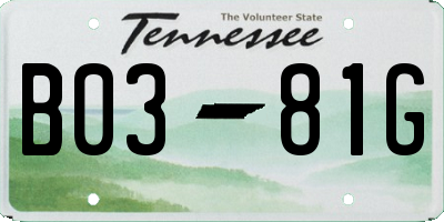 TN license plate B0381G