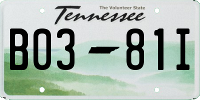 TN license plate B0381I