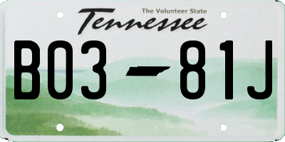 TN license plate B0381J