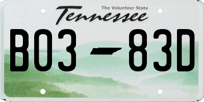 TN license plate B0383D