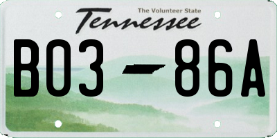 TN license plate B0386A