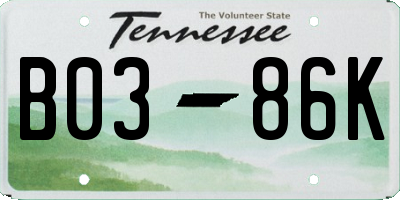 TN license plate B0386K