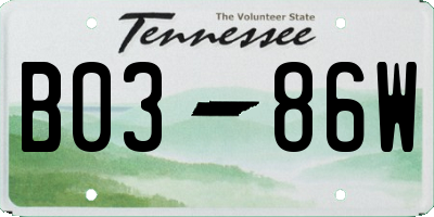 TN license plate B0386W