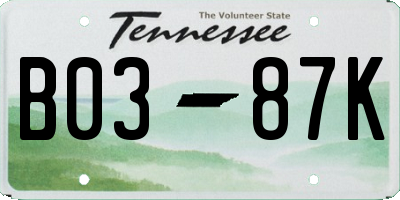TN license plate B0387K
