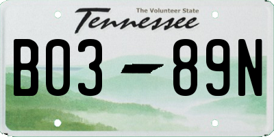 TN license plate B0389N