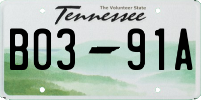TN license plate B0391A
