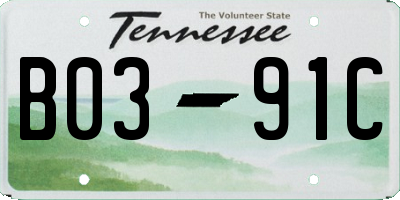 TN license plate B0391C