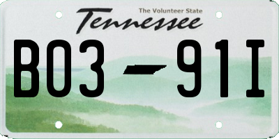 TN license plate B0391I
