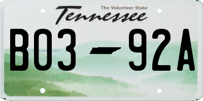 TN license plate B0392A