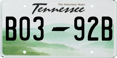 TN license plate B0392B
