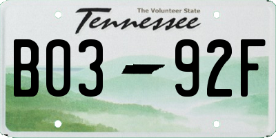 TN license plate B0392F