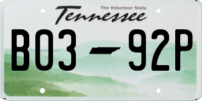 TN license plate B0392P