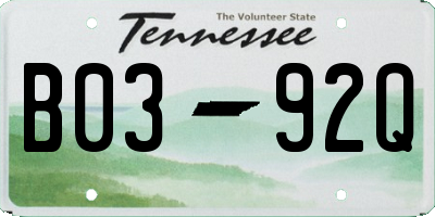TN license plate B0392Q