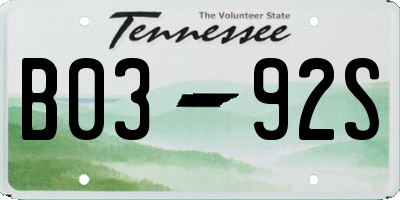 TN license plate B0392S