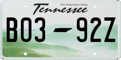 TN license plate B0392Z