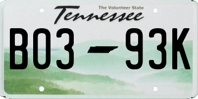 TN license plate B0393K