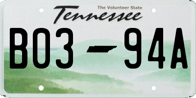 TN license plate B0394A