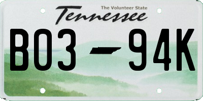 TN license plate B0394K