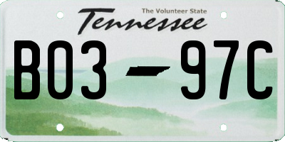 TN license plate B0397C