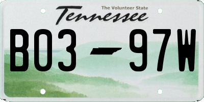 TN license plate B0397W