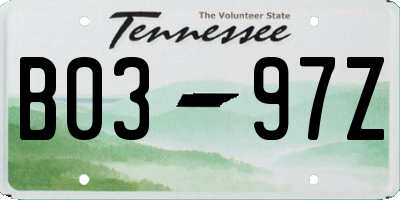TN license plate B0397Z