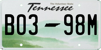 TN license plate B0398M