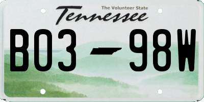 TN license plate B0398W