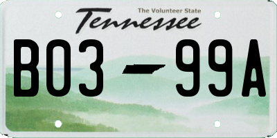 TN license plate B0399A
