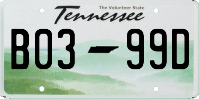 TN license plate B0399D
