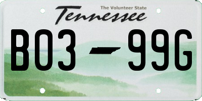 TN license plate B0399G