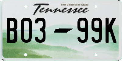 TN license plate B0399K